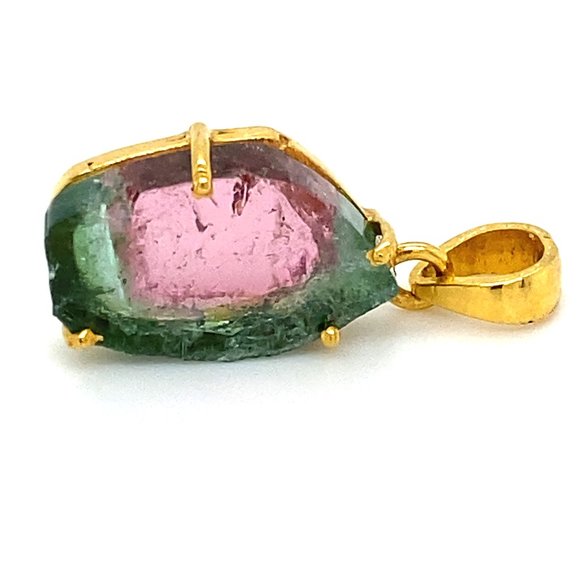 Watermelon Tourmaline 6.70ct Solid 18K AU Pendant